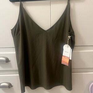 Vuori Olive Green V-Neck Silk Cami